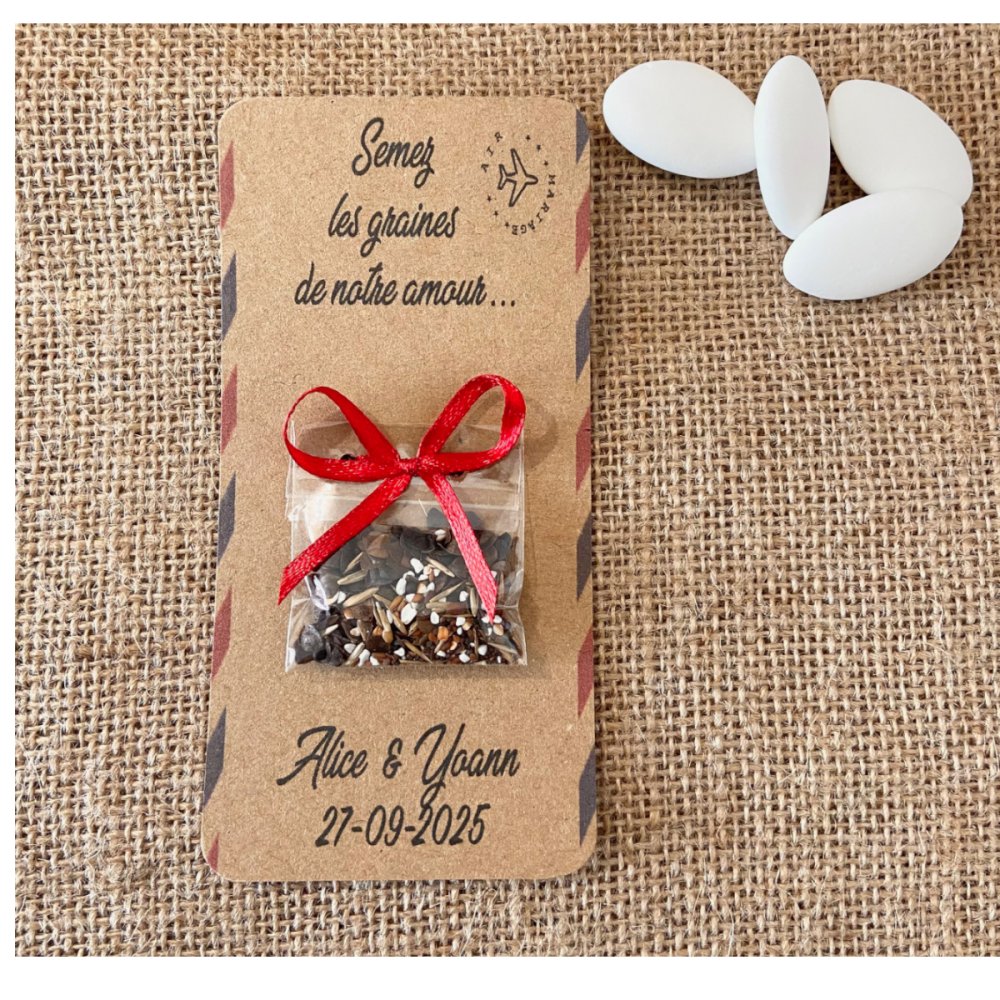 Carte sachet de graines, mariage nature, cadeaux invités, personnalisable,  "semez les graines de notre amour" - Un grand marché