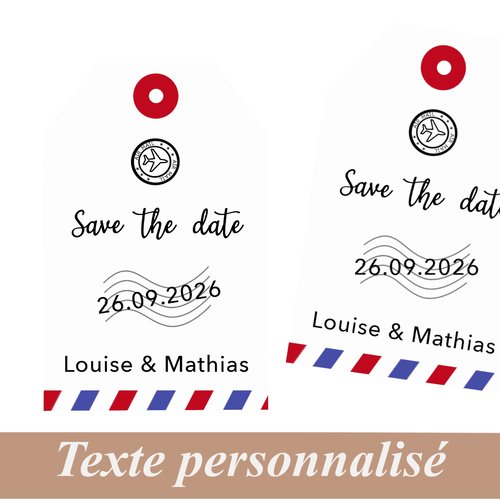 Etiquette save the date, faire part mariage, avion, voyage, invitation