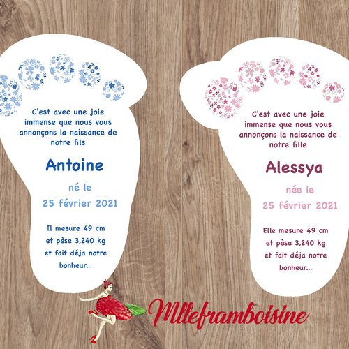 Faire Part De Naissance Petit Pied De Bebe Motifs Liberty Un Grand Marche