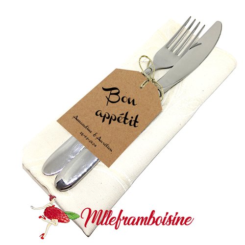 Etiquettes « bon appétit», lot de 10, mariage champêtre, kraft naturel, décoration table, personnalisable, custom