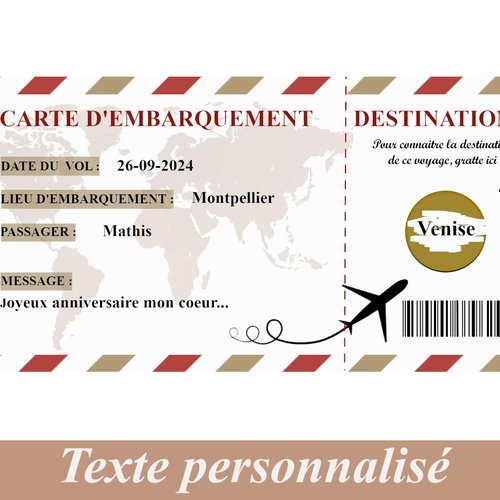 CARTE D'EMBARQUEMENT PERSONNALISÉE ! carte à gratter / Carte