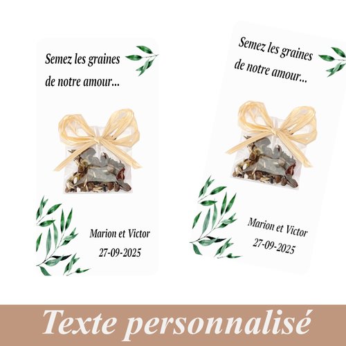 Lot de 10 cartes sachets de graines de fleur pour mariage provençal, olivier