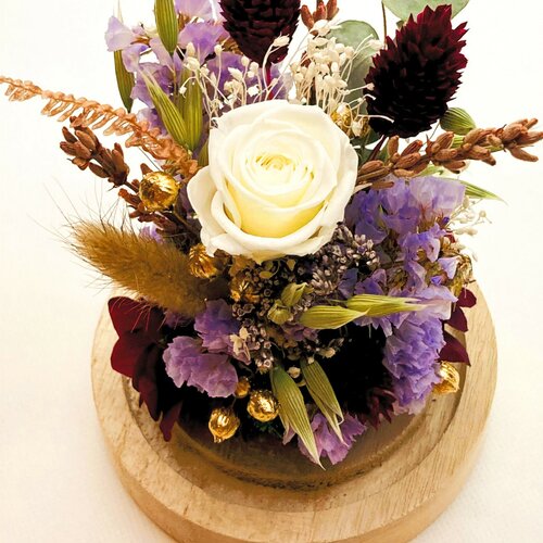 Cloche iris  "rose eternelle et fleurs sechées"