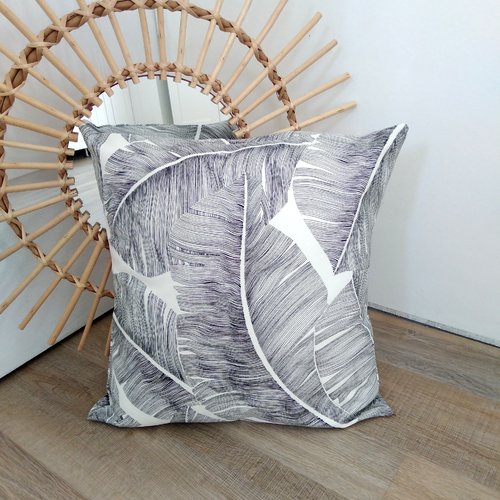 Palm - housse de coussin imprimé feuilles de palmier indiana/40x40cm/noir et blanc/décoration intérieur/maison/cosy