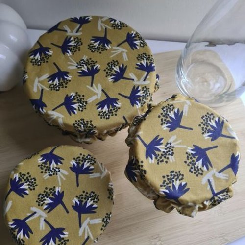 Lot de 3 couvre-plats en coton enduit - pistils de fleurs