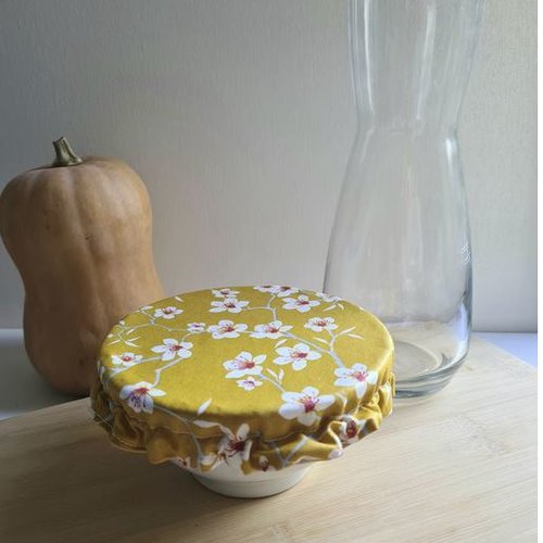 Couvre-bols réutilisables coton enduit | geste pour l'environnement | conservation et protection des aliments | fleurs de cerisier