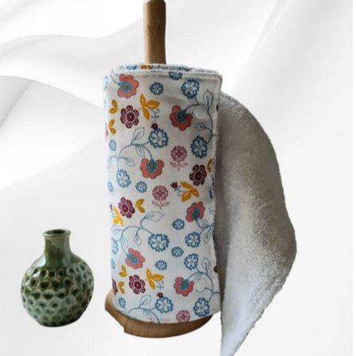 Essuie-tout lavable réutilisable nid d'abeille oeko-tex blanc | rouleau 5 feuilles | zéro déchet | cuisine écologique | coton | pandore