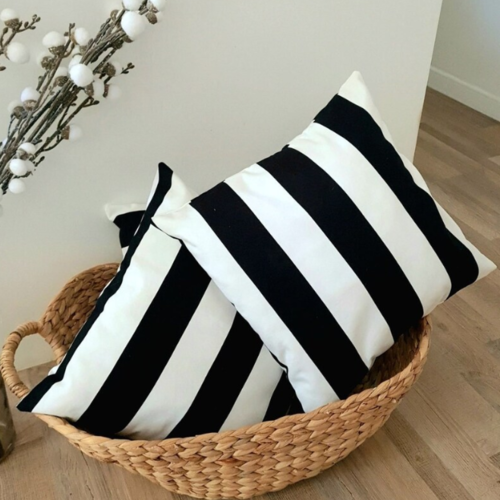 Coussin à rayures style côtier/noir et blanc/coton épais/40x40 cm/décoration intérieur/home