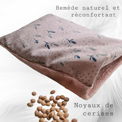 Bouillotte sèche déhoussable noyaux de cerises en coton et bambou