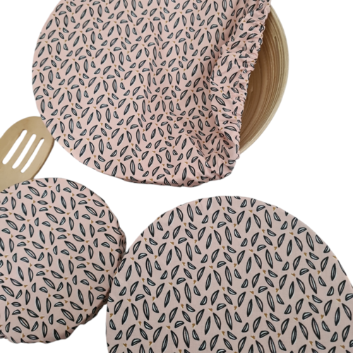 Lot de 3 couvre-bols réutilisables coton enduit | geste pour l'environnement | conservation et protection des aliments | feuilles