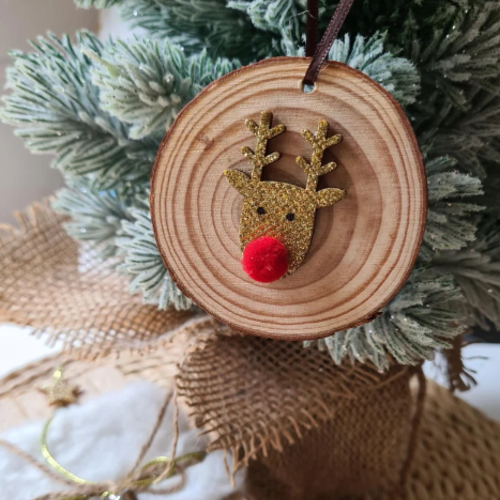 Décoration de noël rondin en bois à suspendre tête de renne - lot de 4