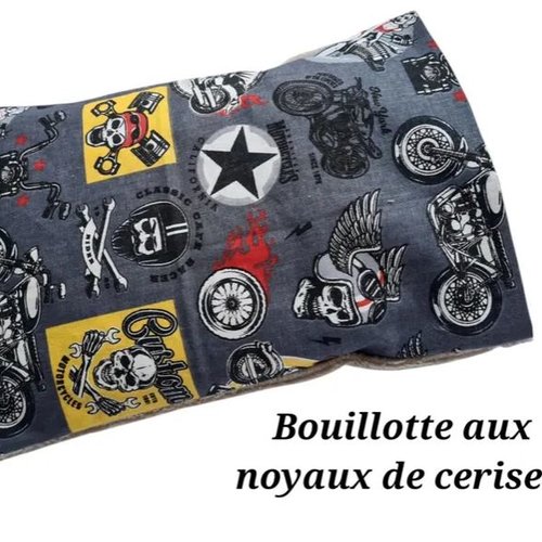 Bouillotte sèche déhoussable noyaux de cerises en coton et bambou - motos