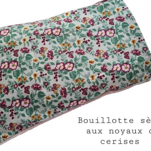 Bouillotte sèche déhoussable noyaux de cerises en coton et bambou - fleurs et papillons