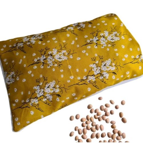 Bouillotte sèche déhoussable aux noyaux de cerises en coton et bambou - aleli jaune