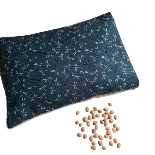 Bouillotte sèche déhoussable aux noyaux de cerises en coton et bambou - libellules