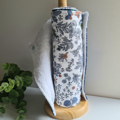 Essuie tout lavable réutilisable en éponge oeko tex - rouleau de 5 feuilles - lagon