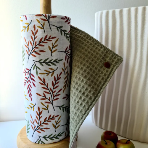 Essuie-tout lavable et réutilisable coton et nid d'abeille olive - anita - 8 feuilles