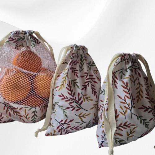 Lot de 3 sacs à vrac réutilisables en coton et filet mesh - alternatives écologiques aux sacs en plastique