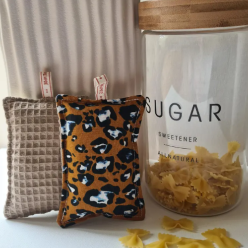 Éponge lavable et réutilisable en coton nid d'abeille lin | léo