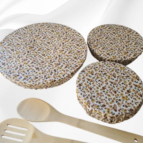 Lot de 3 couvre plats lavables et réutilisables en tissu coton enduit | conservation et protection des aliments | ebbies