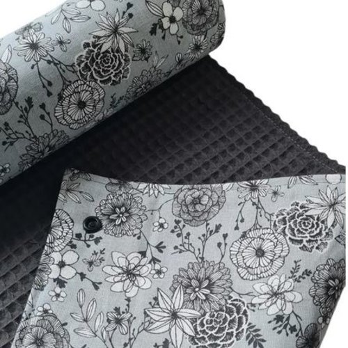 Essuie-tout lavable réutilisable en nid d'abeille oeko-tex gris foncé | rouleau 6 feuilles | zéro déchet | coton arty fleurs bleuté
