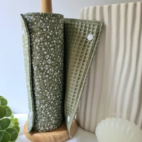 Essuie-tout lavable réutilisable nid d'abeille oeko-tex vert sauge | rouleau 5 feuilles | zéro déchet | cuisine | coton fleurs de laurier