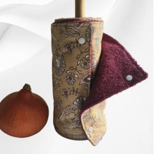 Essuie-tout lavable réutilisable éponge coton oeko-tex bordeau | rouleau 5 feuilles | zéro déchet | cuisine écologique | coton oeill