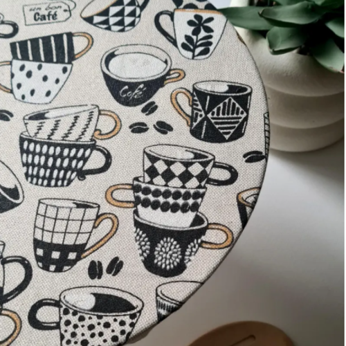 Couvre-plats en tissu coton et polyester | réutilisables et lavables | cuisine écologique | tasses de café | lot de 2 | avec biais