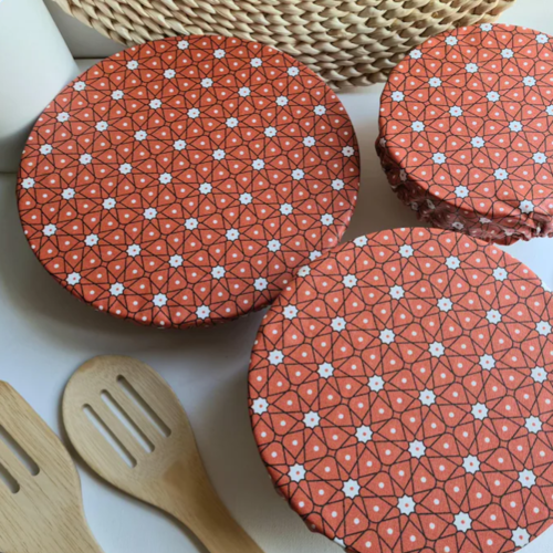 Couvre-plats en coton enduit | réutilisables et lavables | cuisine écologique | pâquerettes | en lot de 3