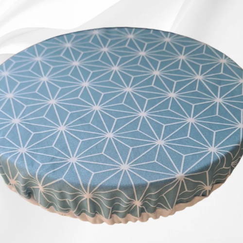 Couvre-plat lavable et réutilisable en coton enduit | fabrication artisanale | alternative durable | asanoha | avec biais | ø 25 cm