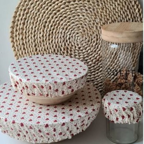 Couvre-plats/bols en coton enduit | réutilisables et lavables | cuisine écologique | cœurs | lot de 3