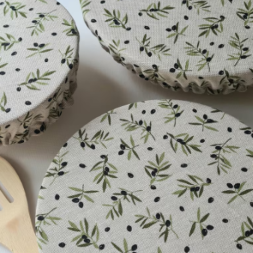 Couvre-plats en tissu coton et polyester | réutilisables et lavables | cuisine écologique | olives | en lot ou à l'unité
