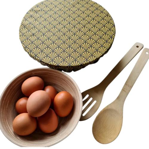 Couvre-plat lavable et réutilisable en coton enduit | fabrication artisanale | sienne naturelle| avec biais | ø 25 c