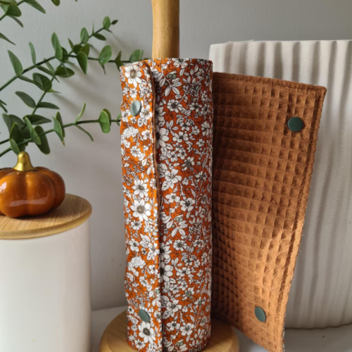 Essuie-tout lavable réutilisable en nid d'abeille oeko-tex chataîgne | rouleau 5 feuilles | zéro déchet | coton champs de fleu