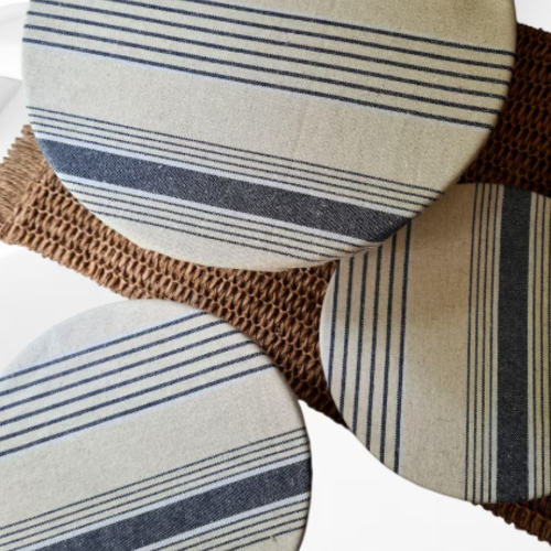 Couvre-plats en tissu coton et lin | réutilisables et lavables | cuisine écologique | rayures | lot de 3