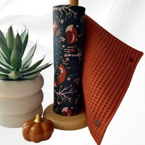 Essuie-tout lavable réutilisable en nid d'abeille oeko-tex brique | rouleau 5 feuilles | cuisine écologique | coton renard