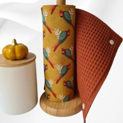 Essuie-tout lavable réutilisable en nid d'abeille oeko-tex brique | rouleau 5 feuilles | cuisine écologique | coton perruc