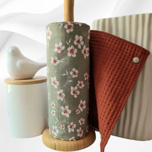 Essuie-tout lavable réutilisable en nid d'abeille oeko-tex brique | rouleau 5 feuilles | cuisine | coton fleurs de cerisier