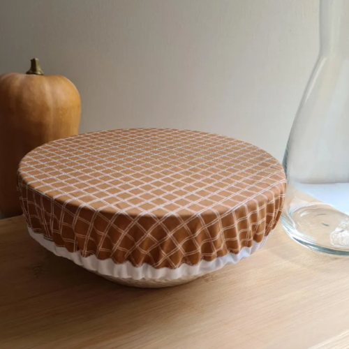 Lot de 2 couvre-plats lavables et réutilisables en tissu coton oeko-tex | conservation et protection des aliments | cassonade | avec biais