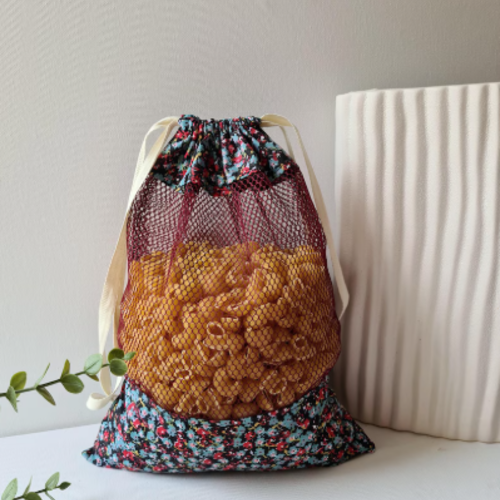 Lot de 2 sacs filet réutilisables en mesh | alternative zéro déchet lavable | filet à fruits et légumes