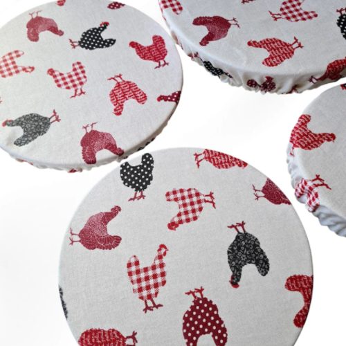 Lot de 4 couvre-plats en coton enduit zéro déchet | réutilisables et lavables | cuisine | la basse-cour