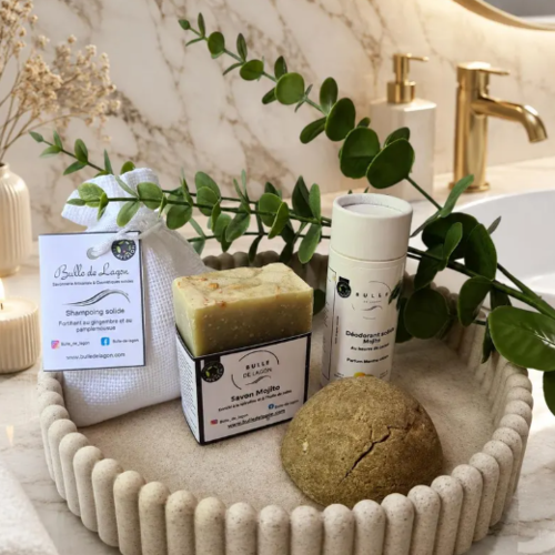 Coffret mojito | le rituel naturel | corps et cheveux | 1 savon artisanal + 1 shampooing solide + 1 déodorant naturel