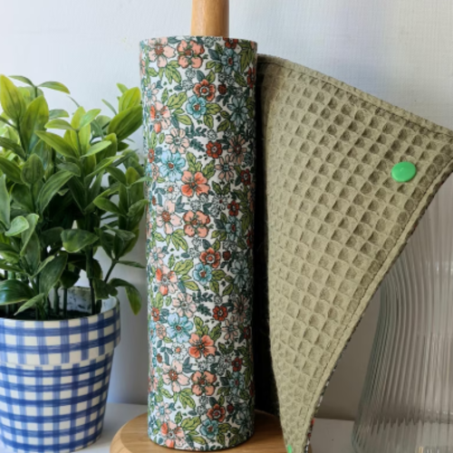 Essuie-tout lavable réutilisable en nid d'abeille oeko-tex sauge | rouleau 5 feuilles | zéro déchet | cuisine | coton pensée blanc