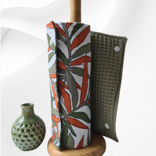 Essuie-tout lavable réutilisable nid d'abeille oeko-tex vert sauge | rouleau 5 feuilles | zéro déchet | cuisine | coton feuilles bambou