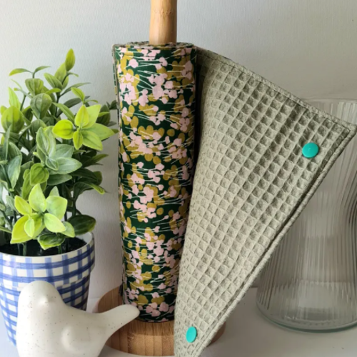 Essuie-tout lavable réutilisable en nid d'abeille oeko-tex sauge | rouleau 5 feuilles | zéro déchet | cuisine écologique | coton prairie