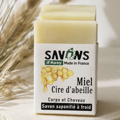 Savon solide miel cire d'abeille corps et cheveux 100 g | savon artisanal local | saponifié à froid
