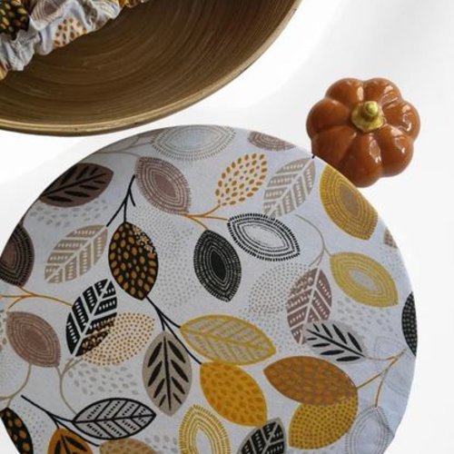 Couvre-plat/bol lavable réutilisable zéro déchet | lot de 2 | alternative film alimentaire | coton enduit | fait main | peuplier moutarde