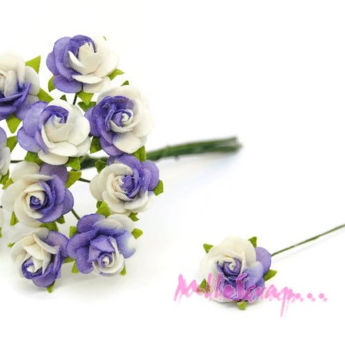 *lot de 10 petites roses violet papier avec tige embellissement scrap carte 2(réf.810)* 