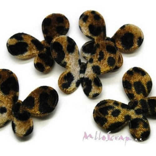 *lot de 5 papillons tissu léopard embellissement scrapbooking carterie (réf.310)* 