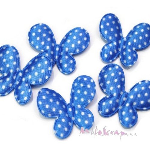 *lot de 5 papillons tissu satin à pois bleu embellissement scrapbooking (réf.310).* 